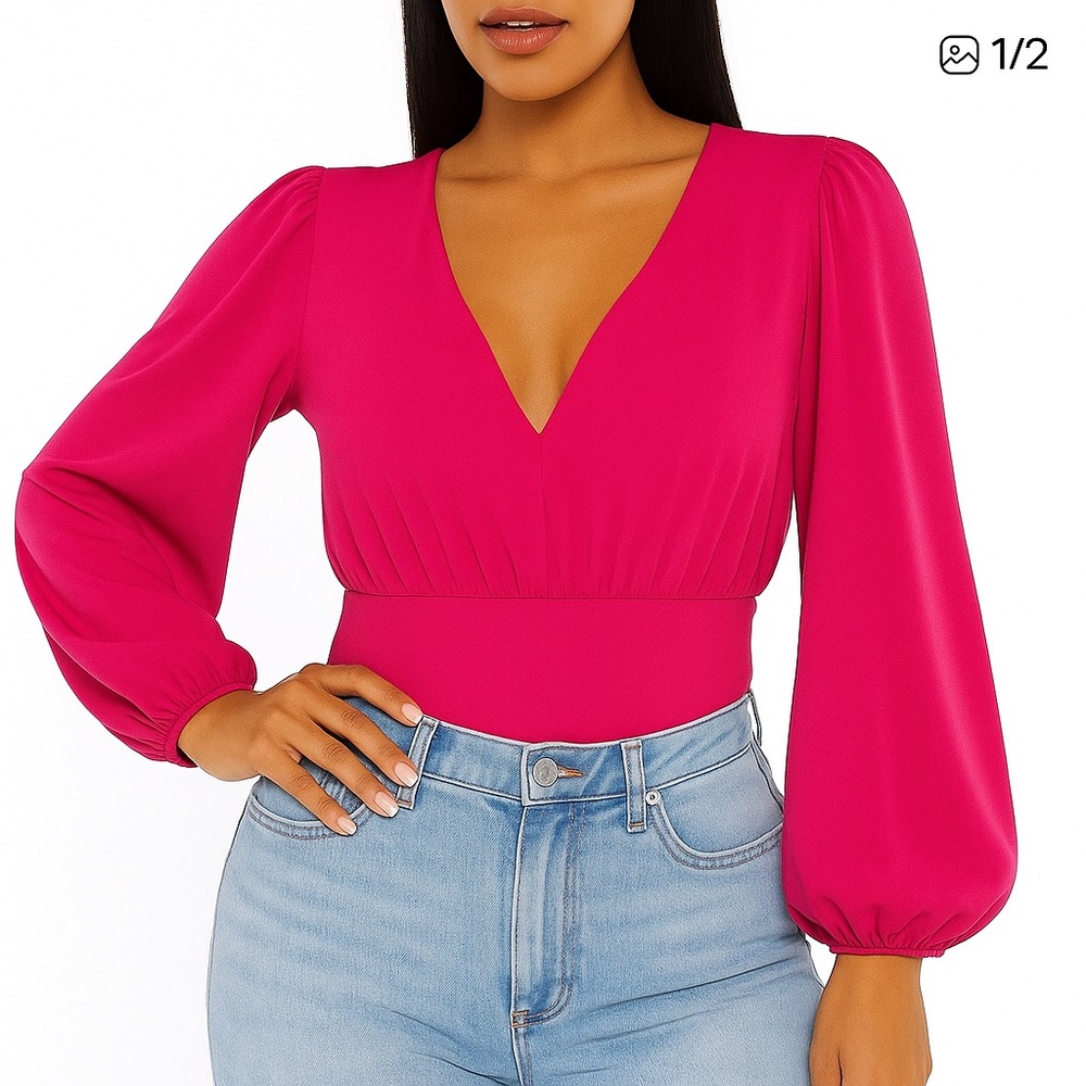Express Fuchsia V-Neck Blouse